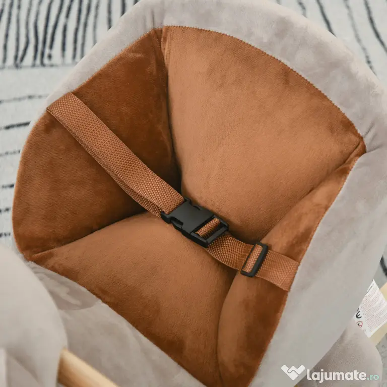 Cal tip Balansoar HOMCOM in Forma de Urs leagan cu Sunete, Calut tip jucarie moale pentru Copii 18-36 luni Interactiv, Gri, 60x33x50cm | Aosom Romania