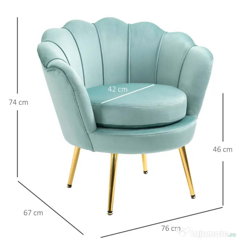 Fotoliu cu design vintage din Catifea, Spatar curbat, 76x76x74cm Verde HOMCOM | Aosom Romania