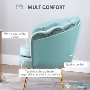 Fotoliu cu design vintage din Catifea, Spatar curbat, 76x76x74cm Verde HOMCOM | Aosom Romania 