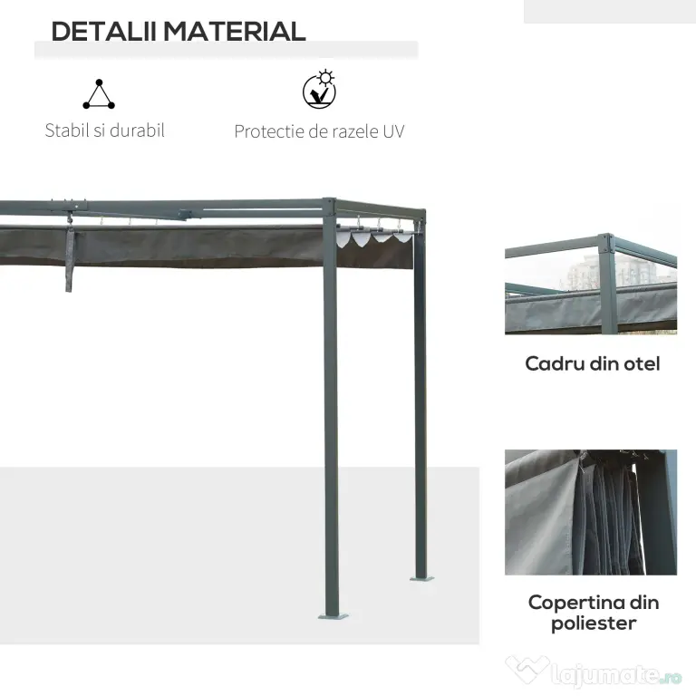 Outsunny Foisor Pergola cu Panza Glisanta pentru Exterior, 298 x 213 x 222 cm | Aosom Romania