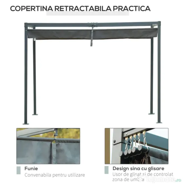 Outsunny Foisor Pergola cu Panza Glisanta pentru Exterior, 298 x 213 x 222 cm | Aosom Romania