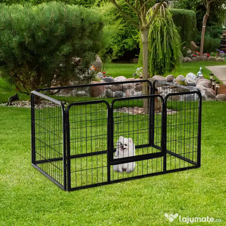 Gard Modular pentru Animale de Companie Pliabil, cu 4 carlige, Negru 125x80x70cm PawHut | Aosom RO