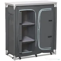 Outsunny Bucatarie de Camping, 3 Etajere și Geanta de Transport, Cadru din Aluminiu 96Lx49.5Px104cm Gri | Aosom Romania
