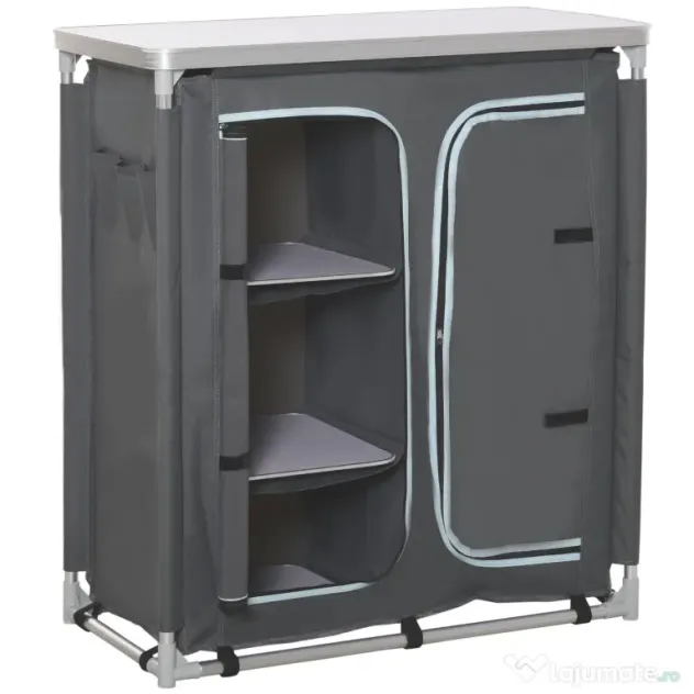 Outsunny Bucatarie de Camping, 3 Etajere și Geanta de Transport, Cadru din Aluminiu 96Lx49.5Px104cm Gri | Aosom Romania