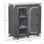 Outsunny Bucatarie de Camping, 3 Etajere și Geanta de Transport, Cadru din Aluminiu 96Lx49.5Px104cm Gri | Aosom Romania