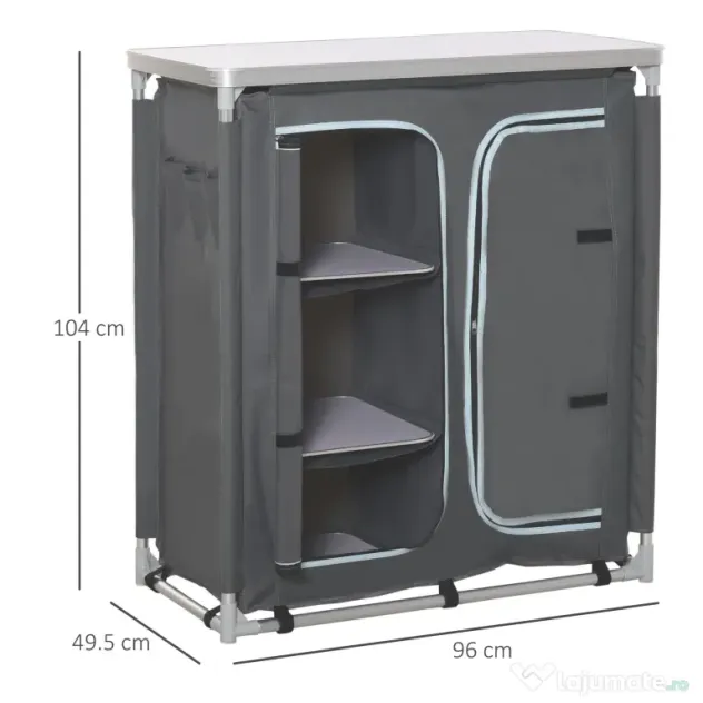 Outsunny Bucatarie de Camping, 3 Etajere și Geanta de Transport, Cadru din Aluminiu 96Lx49.5Px104cm Gri | Aosom Romania