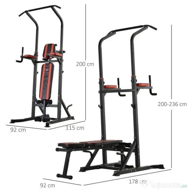 Aparat pentru sport pentru multe tipuri de exercitii, 92x178x200-236cm rosu HOMCOM | Aosom Romania