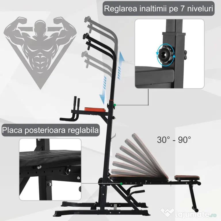 Aparat pentru sport pentru multe tipuri de exercitii, 92x178x200-236cm rosu HOMCOM | Aosom Romania