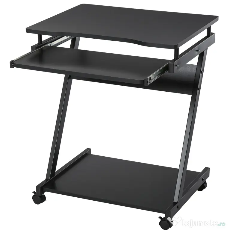 Birou cu suport pentru PC si tastatura, cu 4 roti, negru 60x48x73cm HOMCOM | Aosom RO
