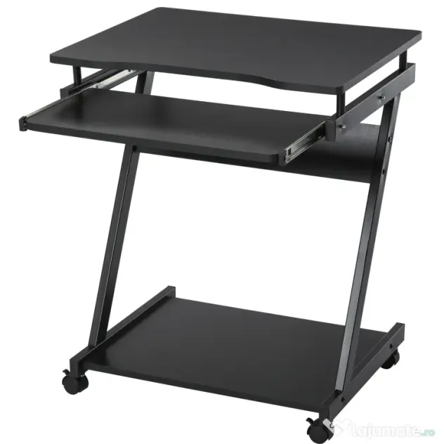 Birou cu suport pentru PC si tastatura, cu 4 roti, negru 60x48x73cm HOMCOM | Aosom RO