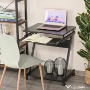 HOMCOM Birou PC pe Rotițe, Masă de Birou Compactă cu Suport Retractabil pentru Tastatură, Negru 