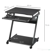 HOMCOM Birou PC pe Rotițe, Masă de Birou Compactă cu Suport Retractabil pentru Tastatură, Negru 