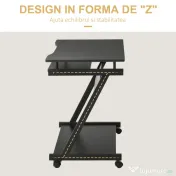 HOMCOM Birou PC pe Rotițe, Masă de Birou Compactă cu Suport Retractabil pentru Tastatură, Negru 