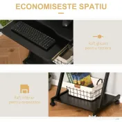 HOMCOM Birou PC pe Rotițe, Masă de Birou Compactă cu Suport Retractabil pentru Tastatură, Negru 