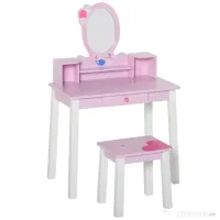 HOMCOM set masa de toaleta cu oglinda si scaun, masa de printese pentru copii, masa de machiaj | Aosom Romania 
