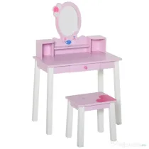 HOMCOM set masa de toaleta cu oglinda si scaun, masa de printese pentru copii, masa de machiaj | Aosom Romania