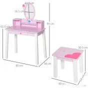 HOMCOM set masa de toaleta cu oglinda si scaun, masa de printese pentru copii, masa de machiaj | Aosom Romania 