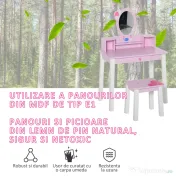 HOMCOM set masa de toaleta cu oglinda si scaun, masa de printese pentru copii, masa de machiaj | Aosom Romania 