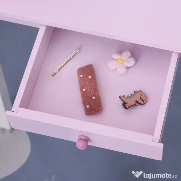 HOMCOM set masa de toaleta cu oglinda si scaun, masa de printese pentru copii, masa de machiaj | Aosom Romania