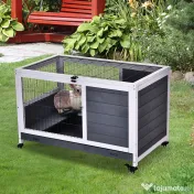 PawHut cusca cu rampa si culcus, pentru iepuri 90x53x59 cm | Aosom Romania 