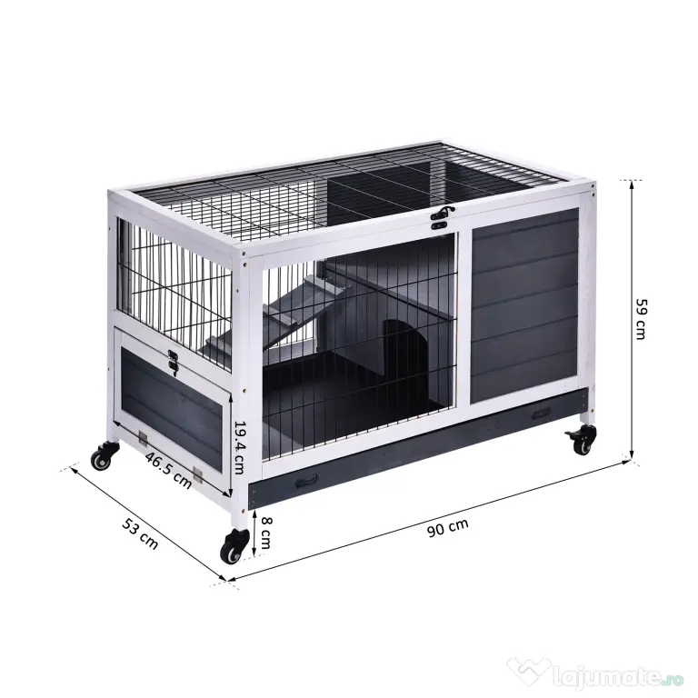 PawHut cusca cu rampa si culcus, pentru iepuri 90x53x59 cm | Aosom Romania