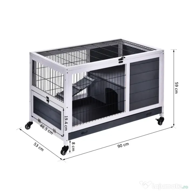 PawHut cusca cu rampa si culcus, pentru iepuri 90x53x59 cm | Aosom Romania