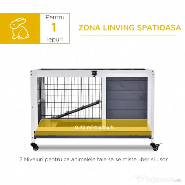 PawHut cusca cu rampa si culcus, pentru iepuri 90x53x59 cm | Aosom Romania