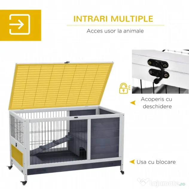 PawHut cusca cu rampa si culcus, pentru iepuri 90x53x59 cm | Aosom Romania