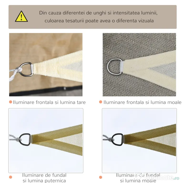 Outsunny Cort Parasolar Triunghiular Protecție UV, Perfect pentru Grădină, Terasă, Alb Crem, 4x4x4m | Aosom Romania