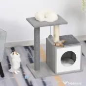 PawHut Centru de Activități pentru Pisici, Culcuș cu Pernă Detașabilă, Stâlp din Sisal, Design Modern, Gri | Aosom Romania