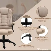 Scaun birou Vinsetto cu 6 puncte de masaj si functie de incalzire si reglabil pe inaltime, bej | Aosom Romania 