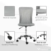 Vinsetto Scaun de Birou Ergonomic Fără Cotiere din Țesătură tip Plasă Gri | Aosom Romania 