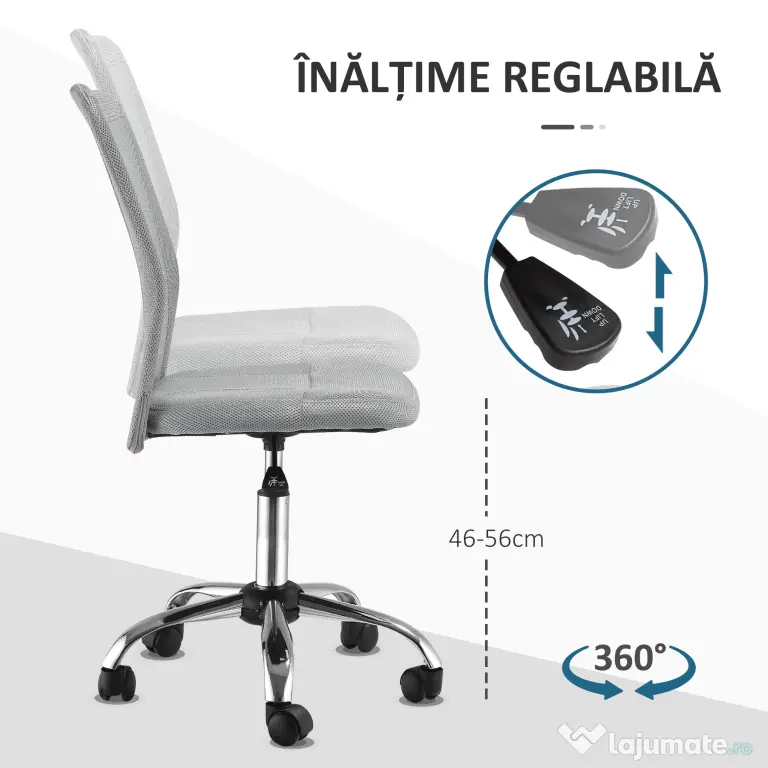 Vinsetto Scaun de Birou Ergonomic Fără Cotiere din Țesătură tip Plasă Gri | Aosom Romania