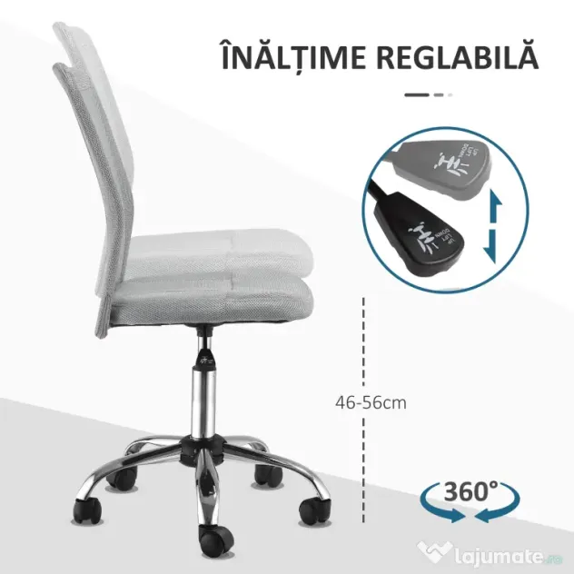 Vinsetto Scaun de Birou Ergonomic Fără Cotiere din Țesătură tip Plasă Gri | Aosom Romania