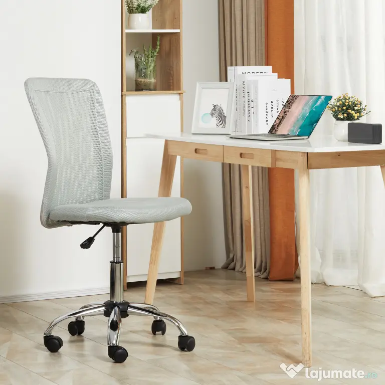 Vinsetto Scaun de Birou Ergonomic Fără Cotiere din Țesătură tip Plasă Gri | Aosom Romania