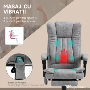 Scaun birou masaj si incalzire, pivotant 360°,62x67x113-120 cm,120 kg,Vinsetto | Aosom Romania 