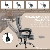 Scaun birou masaj si incalzire, pivotant 360°,62x67x113-120 cm,120 kg,Vinsetto | Aosom Romania 