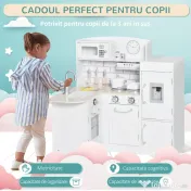 Homcom Bucatarie Jucarie Lemn – Accesorii Incluse, Chiuveta & Frigider