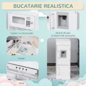 Homcom Bucatarie Jucarie Lemn – Accesorii Incluse, Chiuveta & Frigider