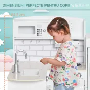 Homcom Bucatarie Jucarie Lemn – Accesorii Incluse, Chiuveta & Frigider