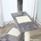 PawHut Copac pentru Pisici de 100 cm cu Pat Rotund, Stâlpi din Sisal și Acoperire de Pluș, Gri 