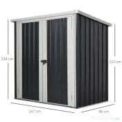 Magazie de gradina Outsunny din tabla de otel, sopron cu usa dubla cu sistem de blocare, casuta de gradina pentru unelte, alb-negru | Aosom RO