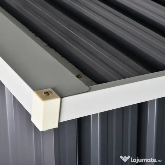 Magazie de gradina Outsunny din tabla de otel, sopron cu usa dubla cu sistem de blocare, casuta de gradina pentru unelte, alb-negru | Aosom RO