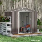 Outsunny Magazie de Grădină pentru Scule și Unelte, Căsuță Metalică de Exterior cu Uși Glisante și Fante de Aerisire, Rezistentă la Intemperii, 213x127x185 cm, Gri 