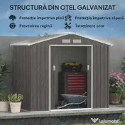 Outsunny Magazie de Grădină pentru Scule și Unelte, Căsuță Metalică de Exterior cu Uși Glisante și Fante de Aerisire, Rezistentă la Intemperii, 213x127x185 cm, Gri 