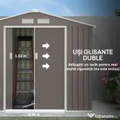 Outsunny Magazie de Grădină pentru Scule și Unelte, Căsuță Metalică de Exterior cu Uși Glisante și Fante de Aerisire, Rezistentă la Intemperii, 213x127x185 cm, Gri 