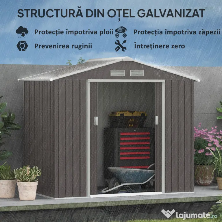 Outsunny Magazie Gradina - Căsuță de Grădină Metal 213x130x185 cm cu Uși Glisante | Aosom Romania