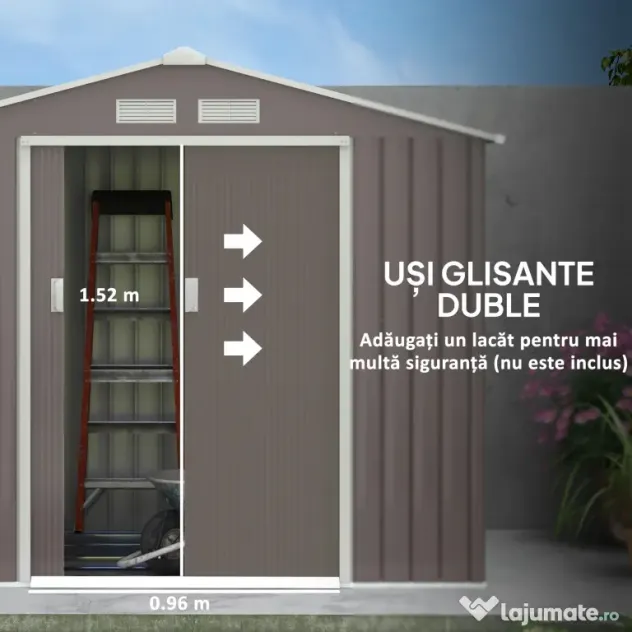 Outsunny Magazie Gradina - Căsuță de Grădină Metal 213x130x185 cm cu Uși Glisante | Aosom Romania