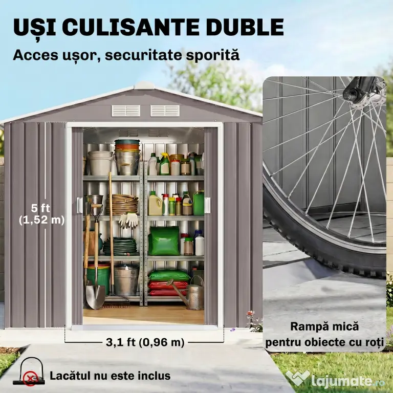 Outsunny Magazie Gradina - Căsuță de Grădină Metal 213x130x185 cm cu Uși Glisante | Aosom Romania