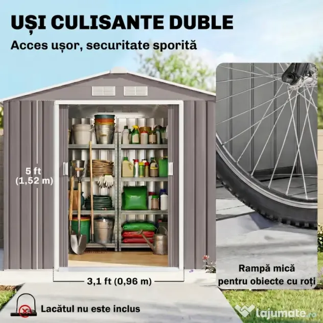 Outsunny Magazie Gradina - Căsuță de Grădină Metal 213x130x185 cm cu Uși Glisante | Aosom Romania